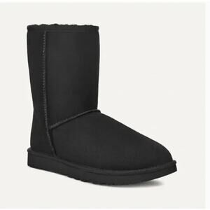 Ugg Classic Short Boots 7 Black Ankle Booties Shearling Fur Suede
